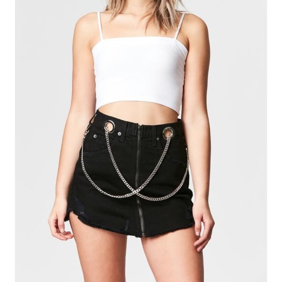 denim skirt with chains